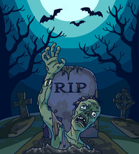 Halloween Vector Illustration With Spooky Zombie Dead Man