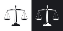 Vector Scales Of Justice Icon. Two-tone Version On Black And White Background