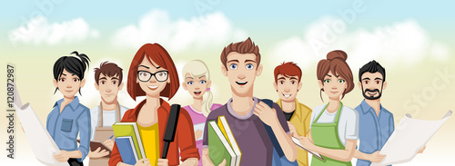 Group of business cartoon young people