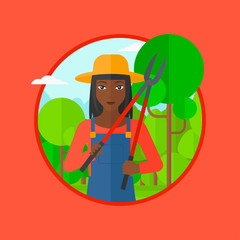 Sticker - Farmer with pruner in garden vector illustration.