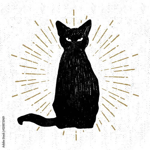 Cuadros en Lienzo Hand drawn Halloween icon with a textured black cat vector illustration