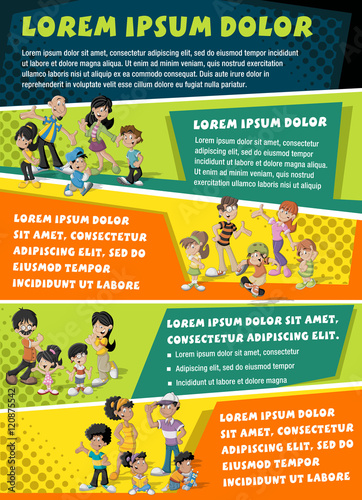 Vector brochure backgrounds with cartoon family. Infographic template design.
