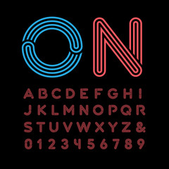 Poster - Neon font. Vector alphabet with neon effect letters and numbers.