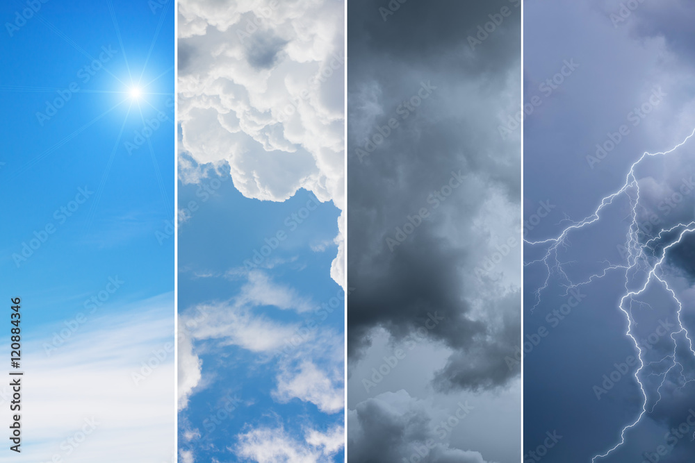Weather forecast concept background - variety weather conditions - obrazy, fototapety, plakaty 