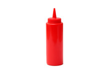 Red Ketchup Sauce Bottle On White Background