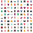Set of one hundred color flat clothes icons for web and mobile design