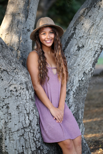 Happy Smiling Pretty Long Haired Girl At A Wooded Park Buy