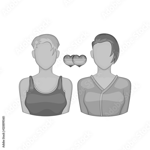 Lesbian Couple Icon In Black Monochrome Style On A White Background 