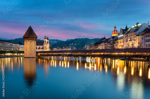 Lucerne. Image of Lucerne, Switzerland during twilight blue hour Poster