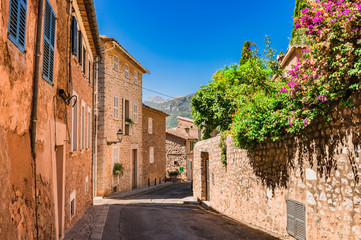 Wall Mural - Mediterranean old village street in Biniaraix Majorca Spain