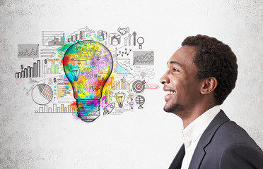 Poster - african american guy and startup and light bulb sketch