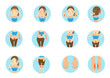 Psoriasis/Sick woman main areas of the human body affected by psoriasis. Cartoon vector illustration