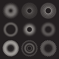 Wall Mural - Vector Radial Gradient Halftone Sunburst Circle Shape Stippling Design Elements