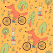 Fox and rabbit autumn pattern