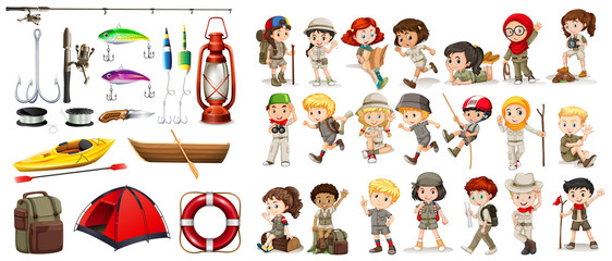 Wall Mural - children and camping equipment