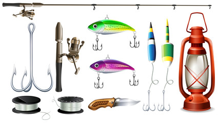 Wall Mural - fishing equipment with pole and hooks
