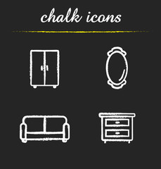 Sticker - Room interior chalk icons set