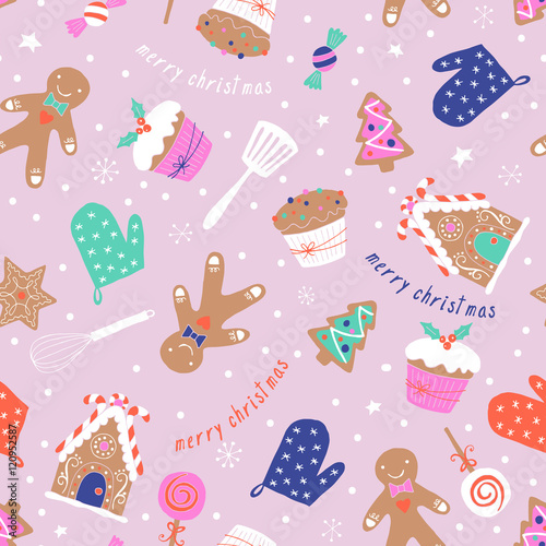Stoffe zum Nähen Urlaub Weihnachten Backen Musterdesign mit Lebkuchen cooki