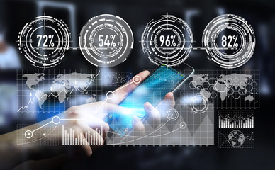 Aufkleber - Businessman using digital graph interface 3D rendering