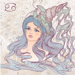 astrological sign of cancer as a portrait of beautiful girl