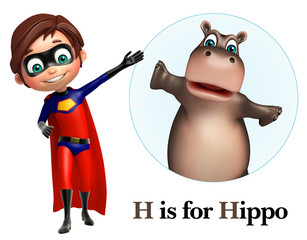 Sticker - Super boy pointing hippo