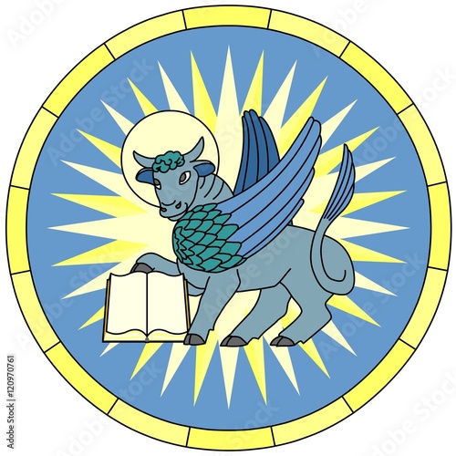 Cuadros en Lienzo Symbol of Luke the Evangelist (Winged Ox), circular emblem