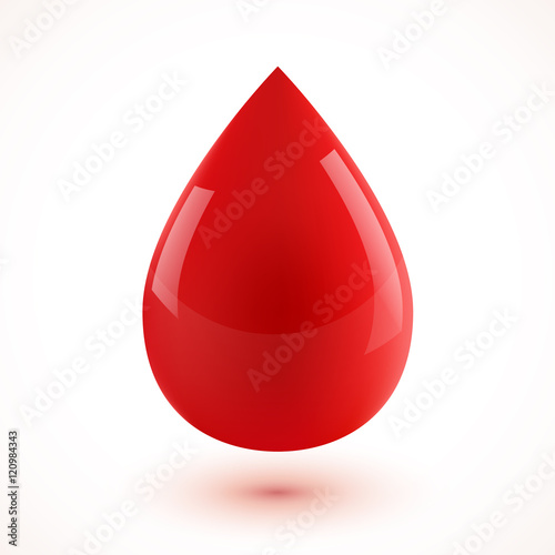 Fotografie, Obraz Red glossy realistic 3D vector blood drop isolated on white background