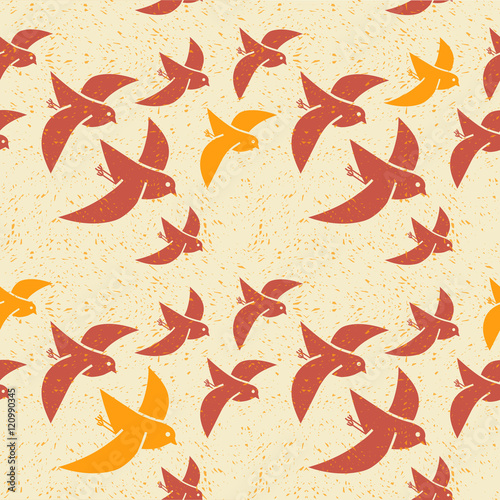 powielony-wzor-z-motywem-pomaranczowych-i-czerwonych-lecacych-ptakow