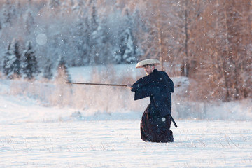 Wall Mural - monk warrior snow landscape