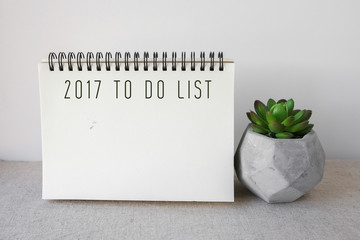 2017 to do list on notepad and succulent pot