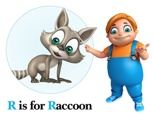 Poster - Kid boy pointing Raccoon