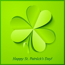 Green Paper Clover Patrick's Day Greeting Card