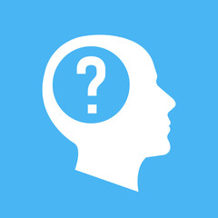 Poster - white human head, face profile silhouette with question mark. flat design vector illustration isolat