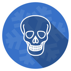 skull blue flat design christmas winter web icon with snowflake