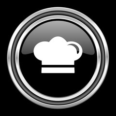 Poster - cook silver chrome metallic round web icon on black background
