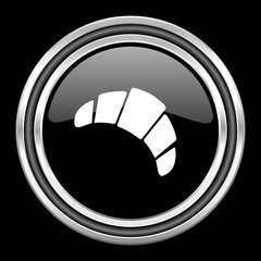 Aufkleber - croissant silver chrome metallic round web icon on black background