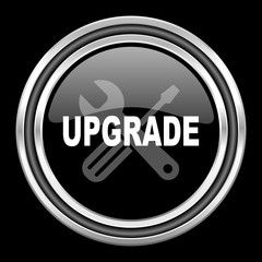 Aufkleber - upgrade silver chrome metallic round web icon on black background