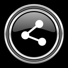 Aufkleber - share silver chrome metallic round web icon on black background