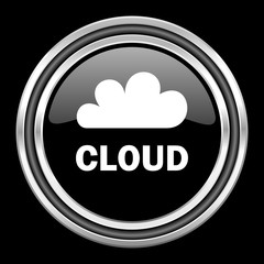 Poster - cloud silver chrome metallic round web icon on black background