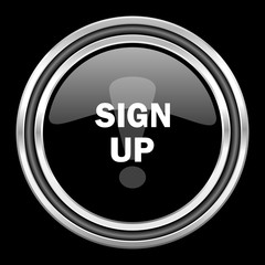 Aufkleber - sign up silver chrome metallic round web icon on black background