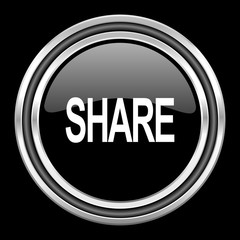 Aufkleber - share silver chrome metallic round web icon on black background