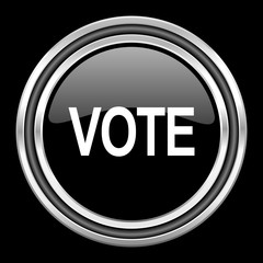 Poster - vote silver chrome metallic round web icon on black background