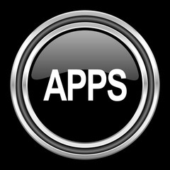 Poster - apps silver chrome metallic round web icon on black background
