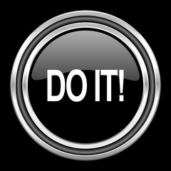 Aufkleber - do it silver chrome metallic round web icon on black background