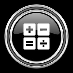 Aufkleber - calculator silver chrome metallic round web icon on black background