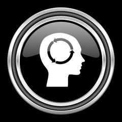 Aufkleber - head silver chrome metallic round web icon on black background