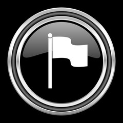 Aufkleber - flag silver chrome metallic round web icon on black background