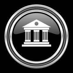 Aufkleber - museum silver chrome metallic round web icon on black background