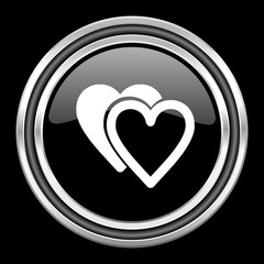 Poster - love silver chrome metallic round web icon on black background