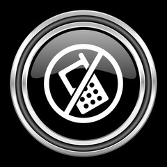 Poster - no phone silver chrome metallic round web icon on black background